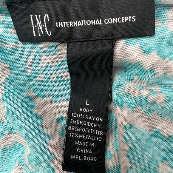 INC International Concepts embroidered tunic top size large turquoise tan gold - Picture 9 of 9